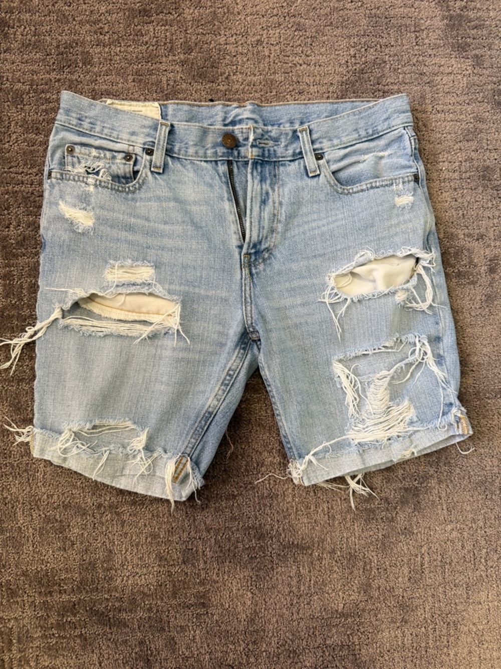Hollister Light Blue Denim Jorts with Rust Logo Detail- size 31